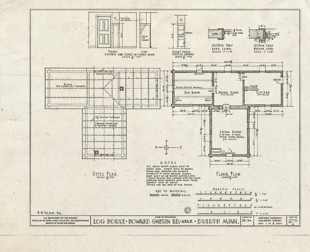 Blueprint HABS MINN,69,2- (Sheet 1 of 3) - Krazszawaski Log House, Gnesen Road, Duluth, St. Louis County, MN
