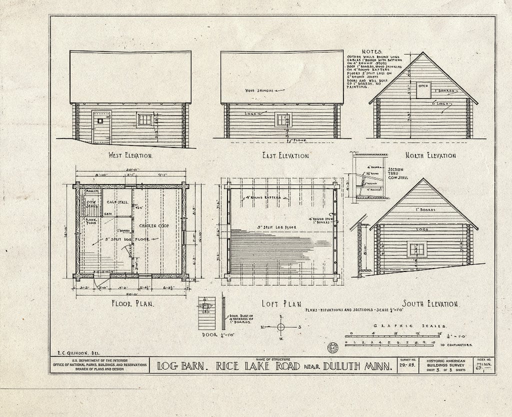 Blueprint HABS MINN,69-,1- (Sheet 3 of 3) - Quaeva Log House, Rice Lake Road, Duluth, St. Louis County, MN