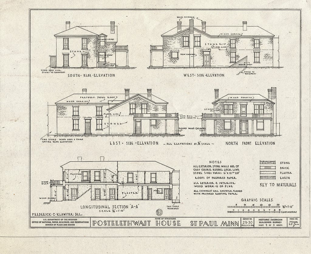 Blueprint HABS MINN,62-SAIPA,5- (Sheet 2 of 3) - Postelethwait House, Twelfth Street, Saint Paul, Ramsey County, MN