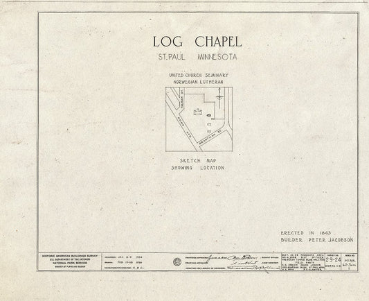 Blueprint 0. Cover Sheet - Log Chapel, Saint Paul, Ramsey County, MN