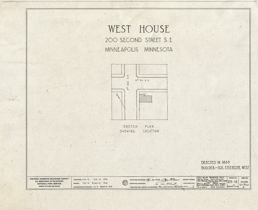 Blueprint HABS MINN,27-MINAP,8- (Sheet 0 of 6) - West House, 200 Second Street Southeast, Minneapolis, Hennepin County, MN