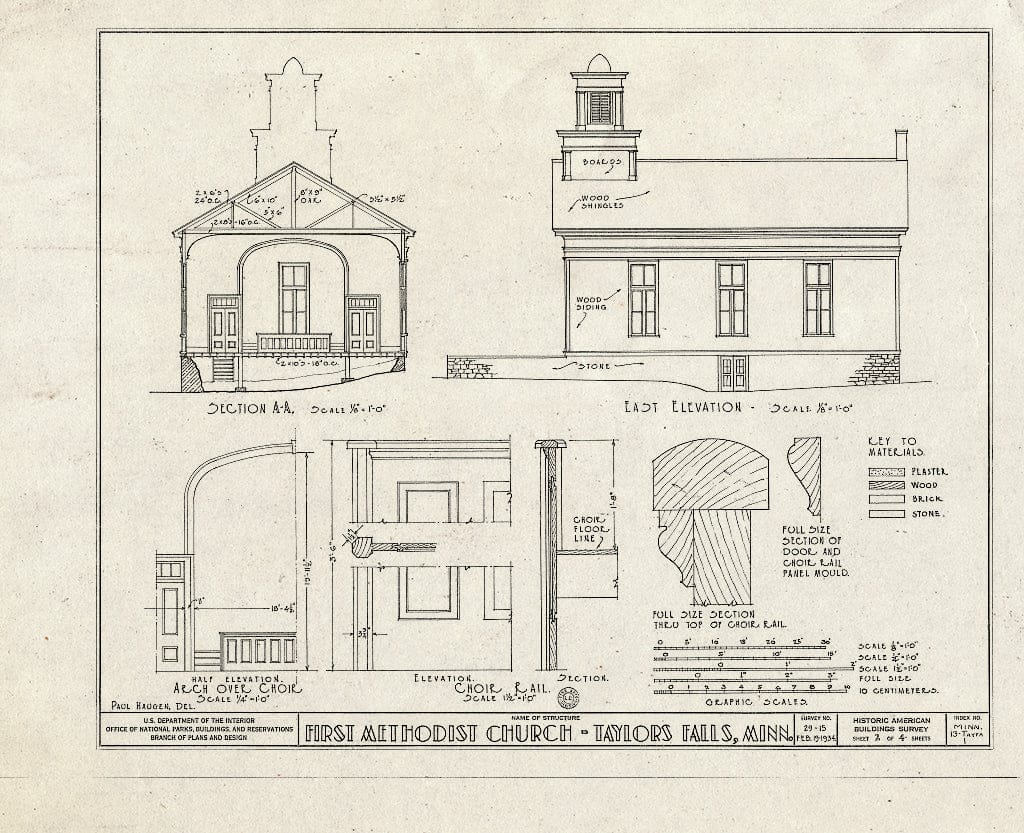 Blueprint HABS MINN,13-TAYFA,1- (Sheet 2 of 4) - First Methodist Church, Government Street, Taylors Falls, Chisago County, MN