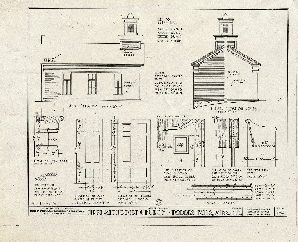 Blueprint HABS MINN,13-TAYFA,1- (Sheet 3 of 4) - First Methodist Church, Government Street, Taylors Falls, Chisago County, MN