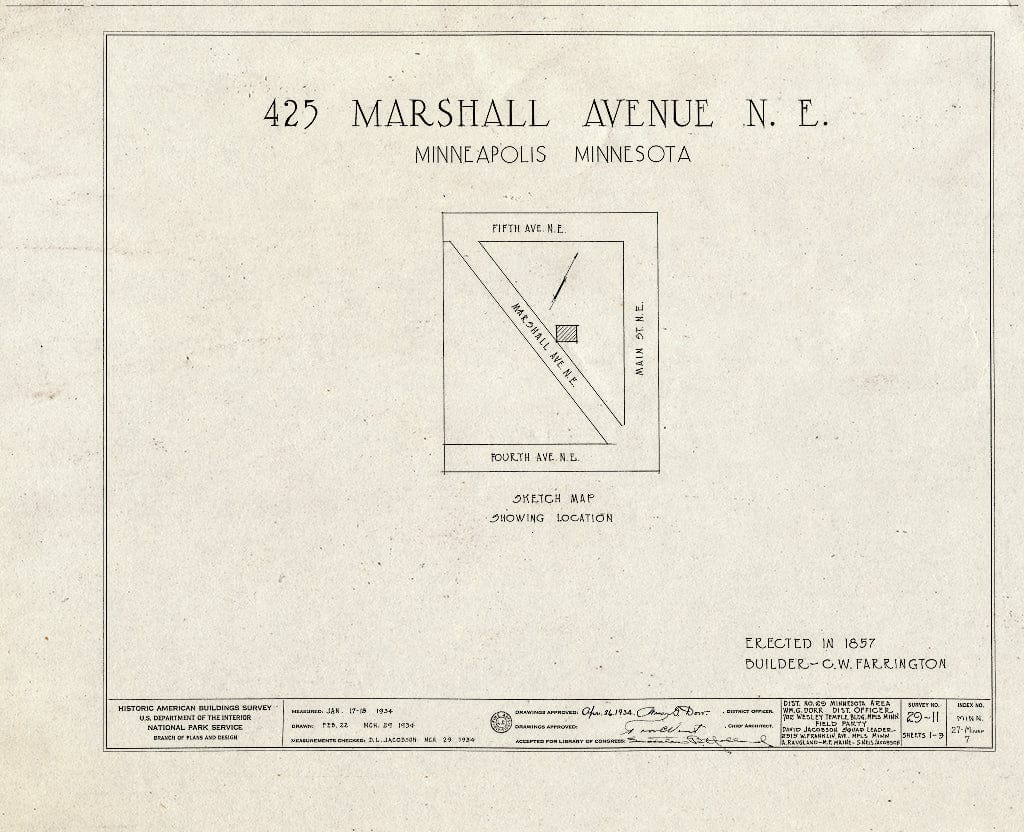 Blueprint HABS MINN,27-MINAP,7- (Sheet 0 of 3) - 425 Marshall Street (Commercial Building), 425 Marshall Street, Northeast, Minneapolis, Hennepin County, MN