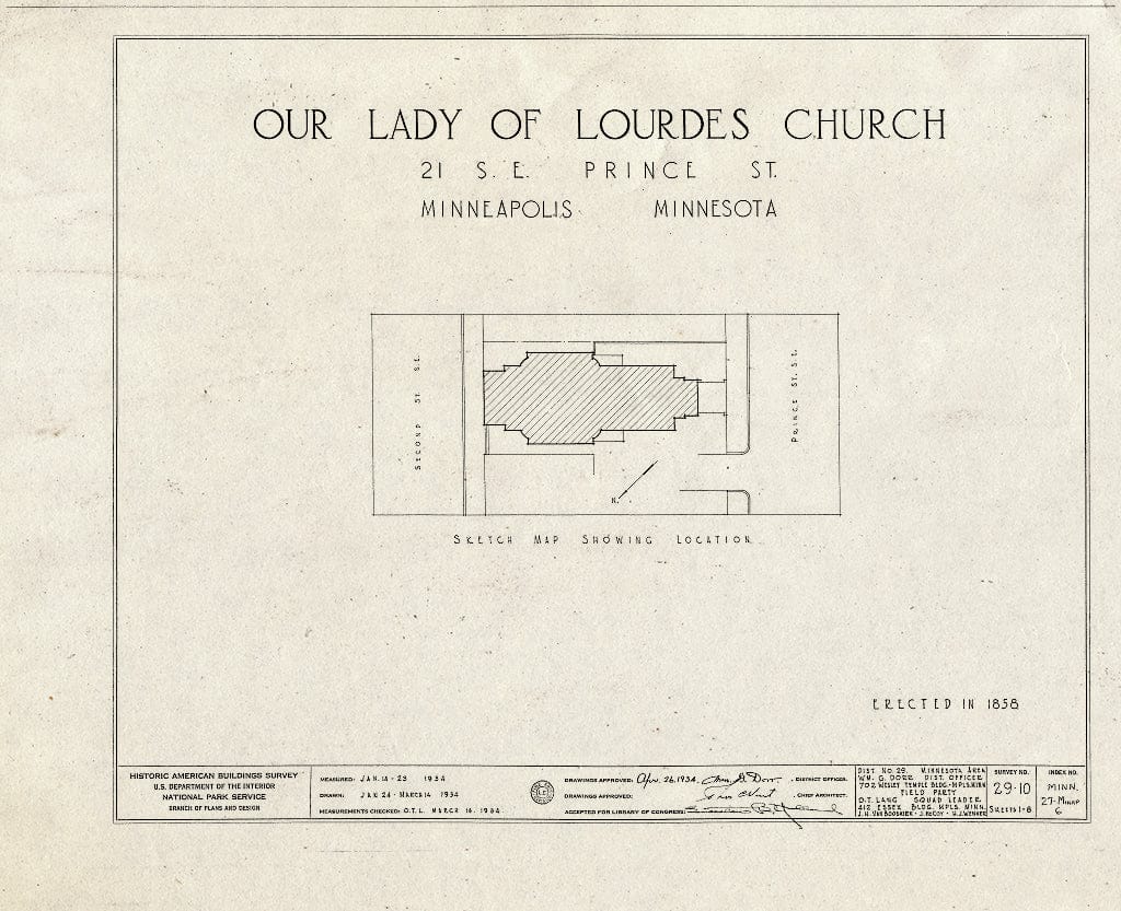 Blueprint HABS MINN,27-MINAP,6- (Sheet 0 of 8) - Our Lady of Lourdes Church, 21 Prince Street Southeast, Minneapolis, Hennepin County, MN