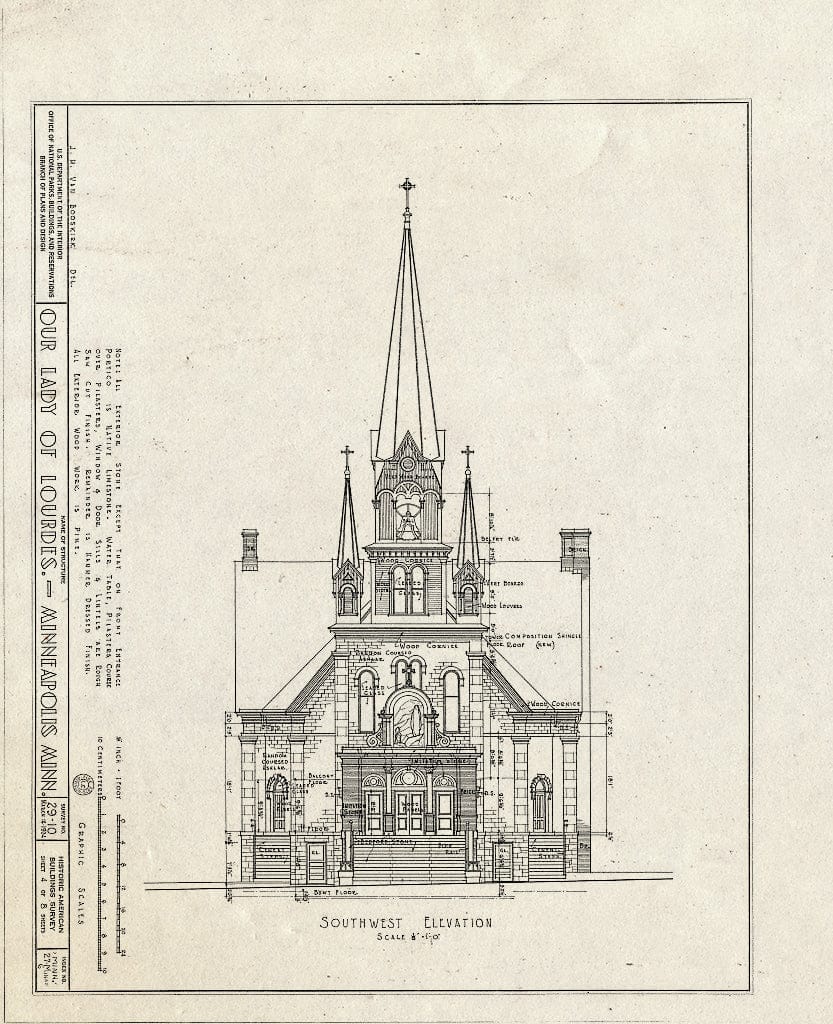 Blueprint HABS MINN,27-MINAP,6- (Sheet 4 of 8) - Our Lady of Lourdes Church, 21 Prince Street Southeast, Minneapolis, Hennepin County, MN