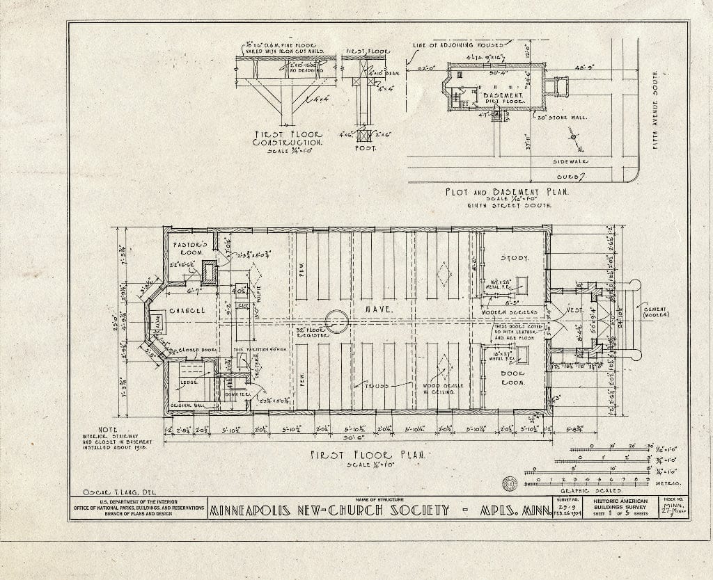 Blueprint HABS MINN,27-MINAP,5- (Sheet 1 of 5) - Church of Minneapolis, 905 Fifth Avenue, Minneapolis, Hennepin County, MN