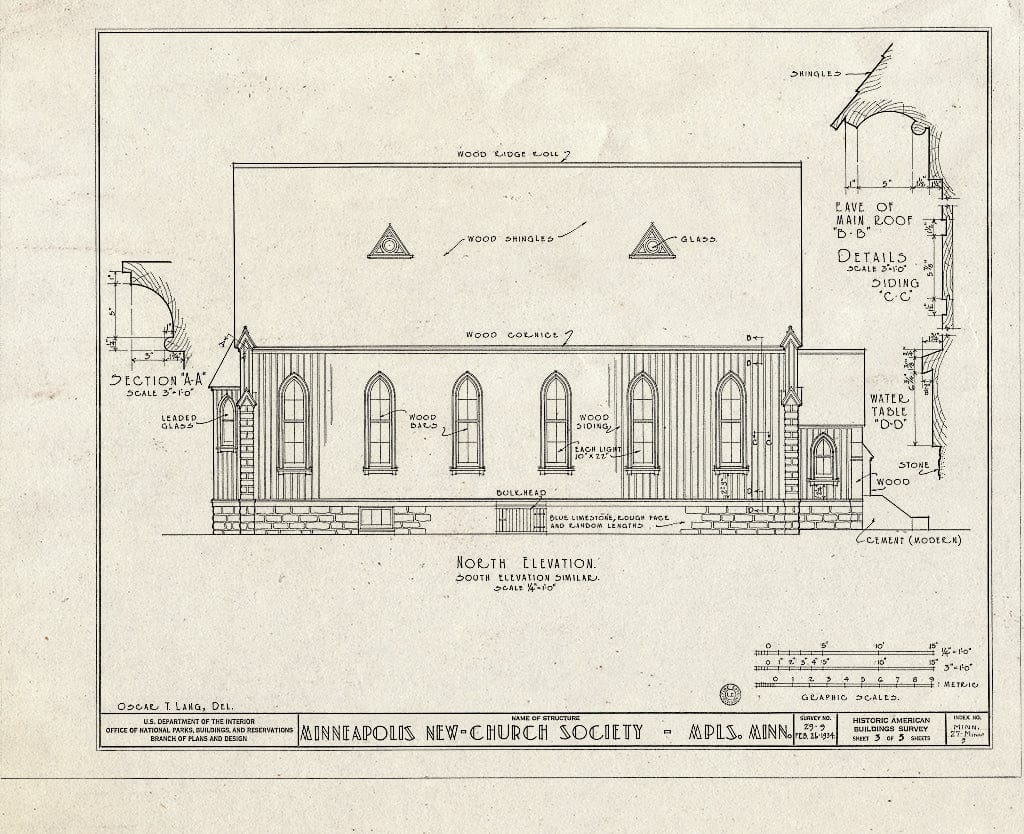 Blueprint HABS MINN,27-MINAP,5- (Sheet 3 of 5) - Church of Minneapolis, 905 Fifth Avenue, Minneapolis, Hennepin County, MN