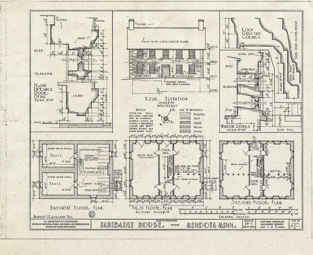 Blueprint HABS MINN,19-MEND,2- (Sheet 1 of 2) - Faribault House, Minnesota River Vicinity, Mendota, Dakota County, MN