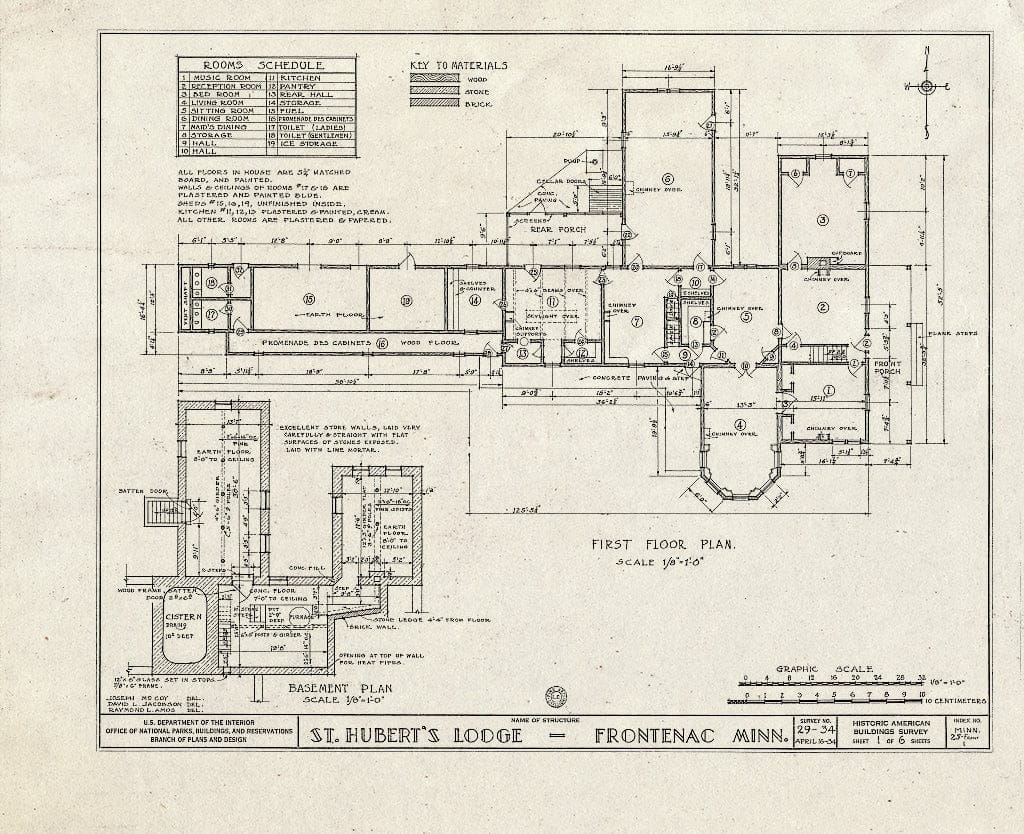 Blueprint HABS MINN,25-Front,1- (Sheet 1 of 6) - St. Hubert's Lodge, Garrard Avenue, Frontenac, Goodhue County, MN