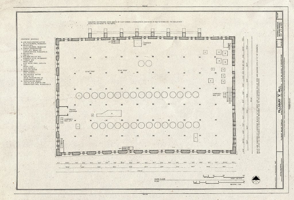 Blueprint Sixth Floor Plan - Pillsbury Milling Complex, Pillsbury A Mill, 116 Third Avenue/301 Main Street, Southeast, Minneapolis, Hennepin County, MN