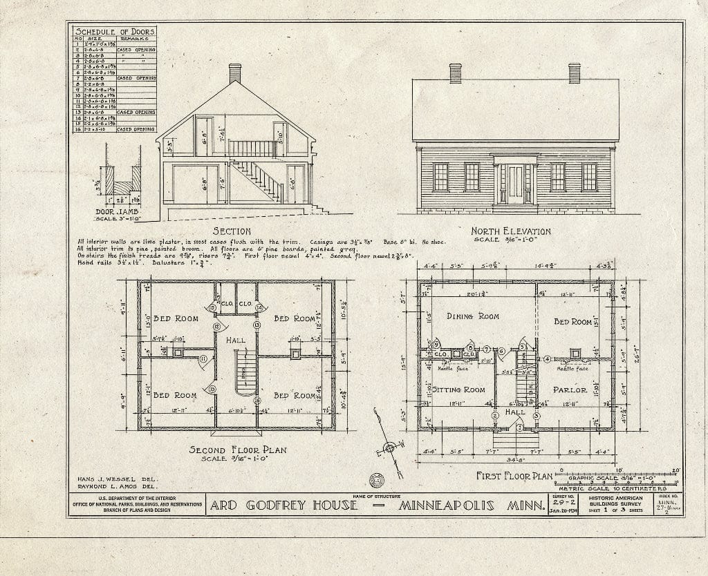 Blueprint HABS MINN,27-MINAP,2- (Sheet 1 of 3) - Ard Godfrey House, Ortman Street, Minneapolis, Hennepin County, MN