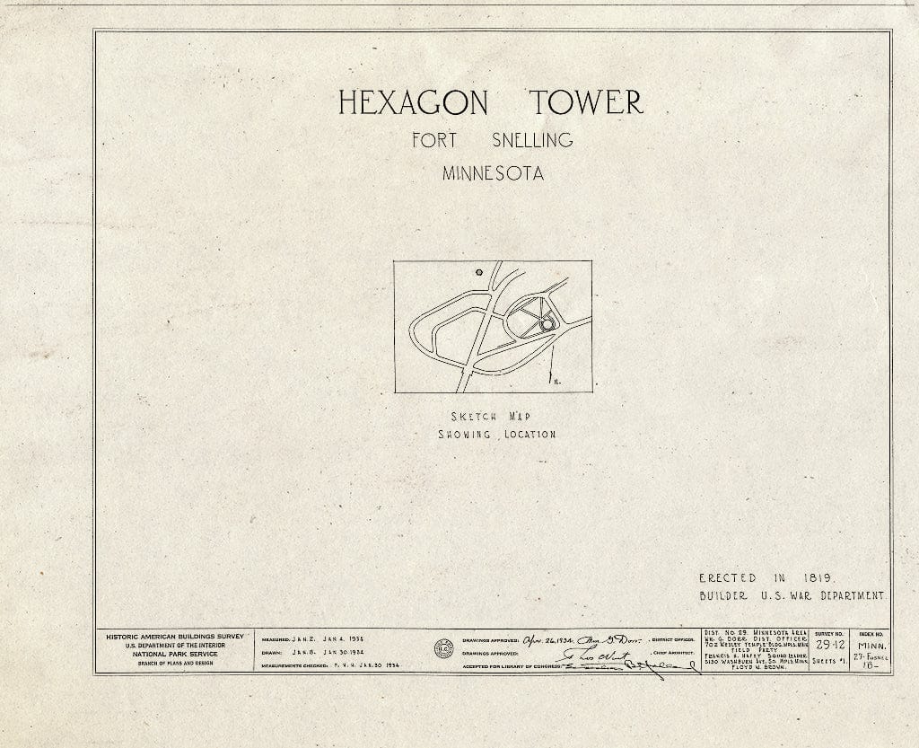 Blueprint HABS MINN,27-FOSNEL,1B- (Sheet 0 of 1) - Fort Snelling, Hexagon Tower, Bounded by Mississippi River, Airport, Minnehaha Park, Minneapolis, Hennepin County, MN