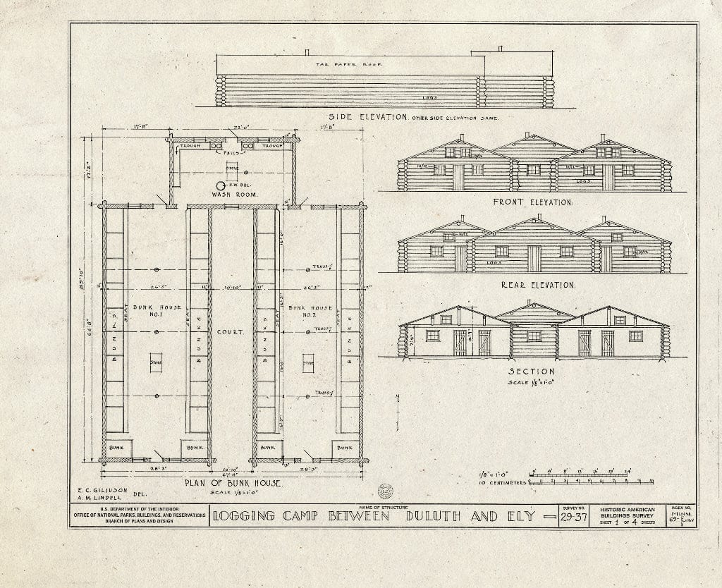 Blueprint HABS MINN,69-ELY.V,1- (Sheet 1 of 4) - Logging Camp, Ely, St. Louis County, MN