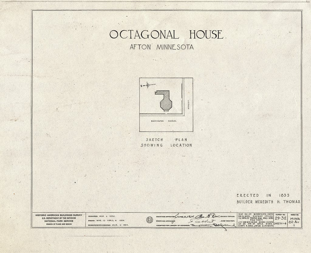 Blueprint HABS MINN,82-AFT,1- (Sheet 0 of 8) - Octagonal House, Washington Avenue, Afton, Washington County, MN