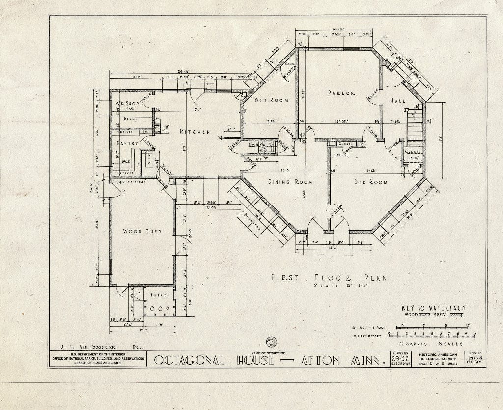 Blueprint HABS MINN,82-AFT,1- (Sheet 2 of 8) - Octagonal House, Washington Avenue, Afton, Washington County, MN