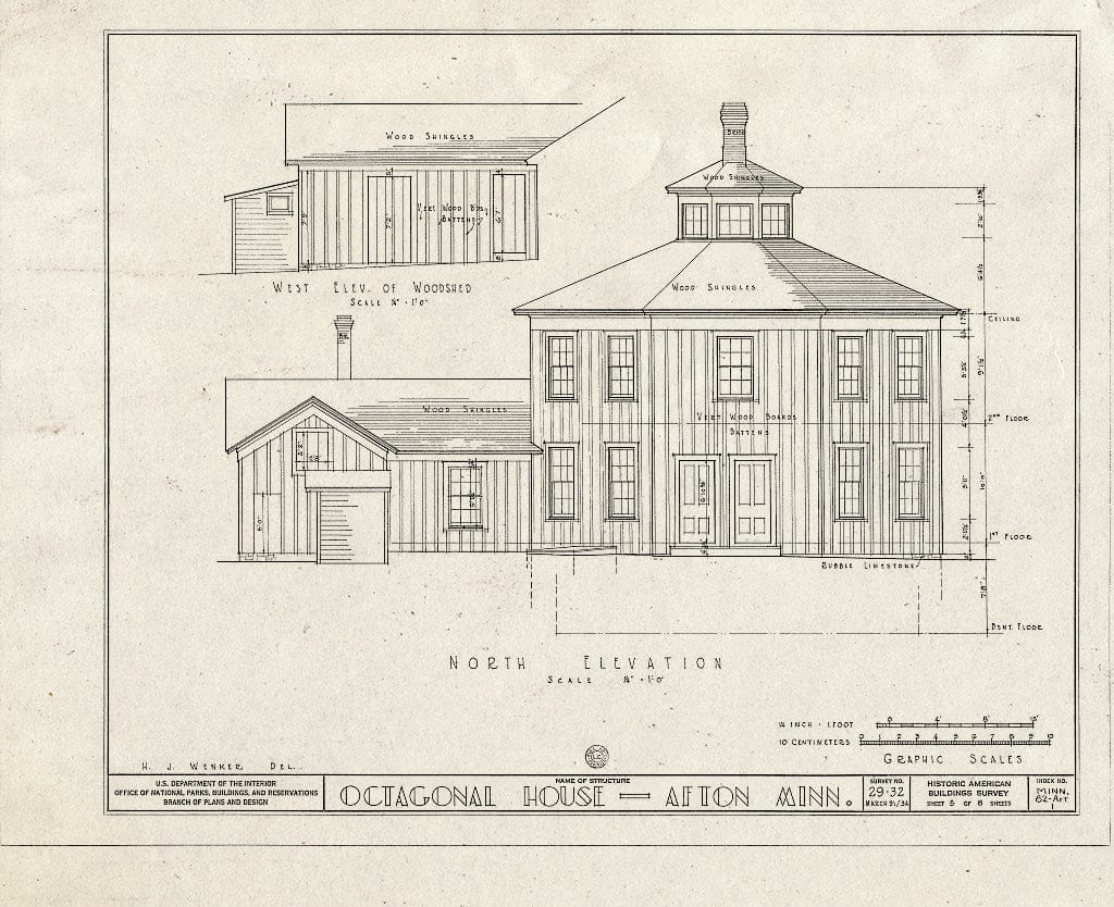 Blueprint HABS MINN,82-AFT,1- (Sheet 5 of 8) - Octagonal House, Washington Avenue, Afton, Washington County, MN