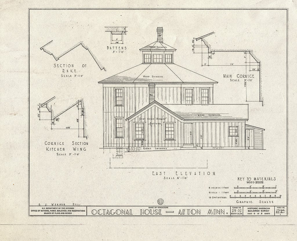 Blueprint HABS MINN,82-AFT,1- (Sheet 6 of 8) - Octagonal House, Washington Avenue, Afton, Washington County, MN