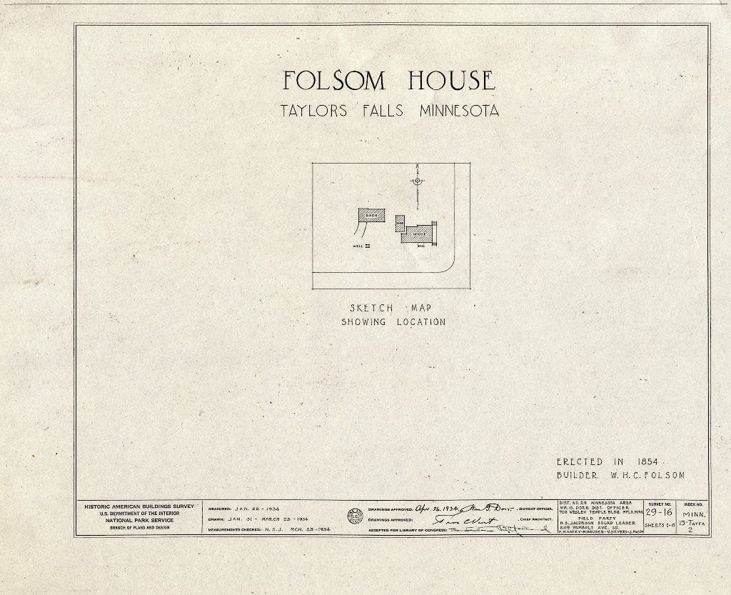 Blueprint HABS MINN,13-TAYFA,2- (Sheet 0 of 6) - W. H. C. Folsom House, Taylors Falls, Chisago County, MN