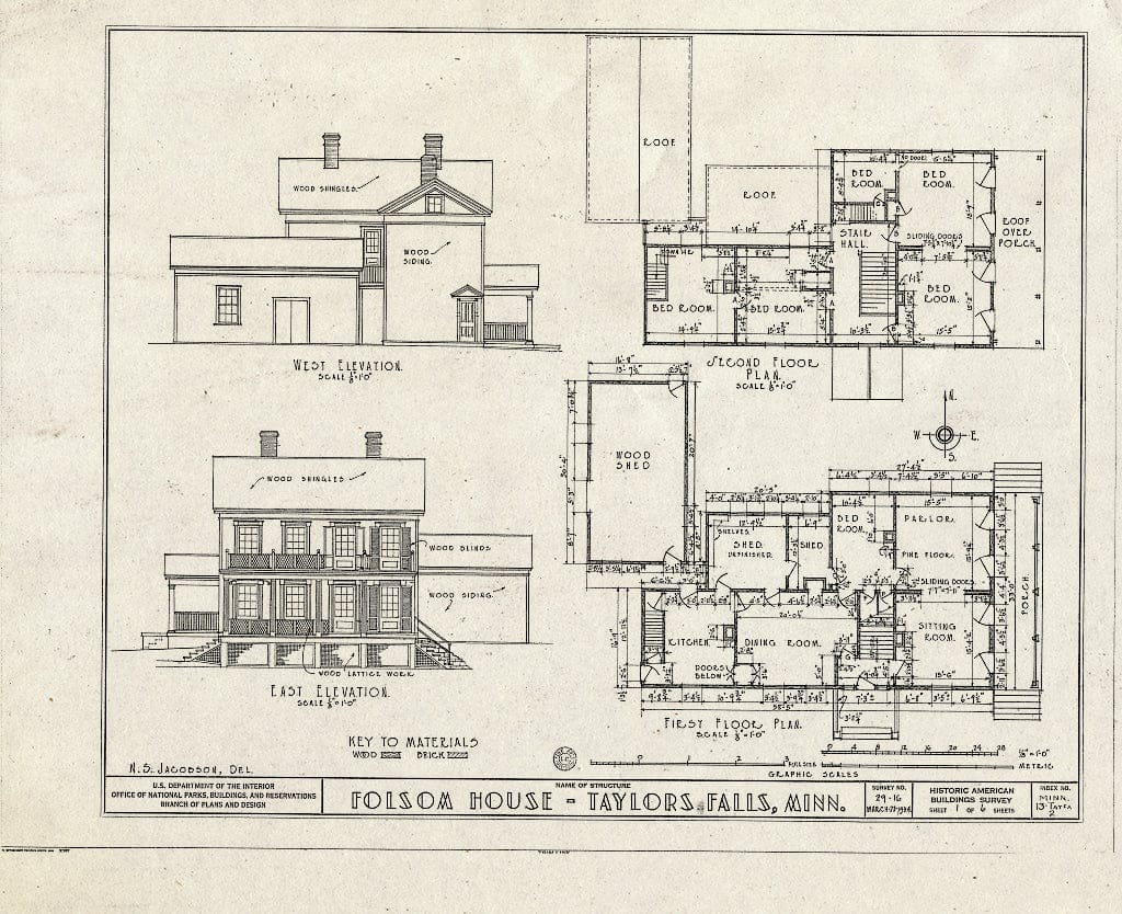 Blueprint HABS MINN,13-TAYFA,2- (Sheet 1 of 6) - W. H. C. Folsom House, Taylors Falls, Chisago County, MN