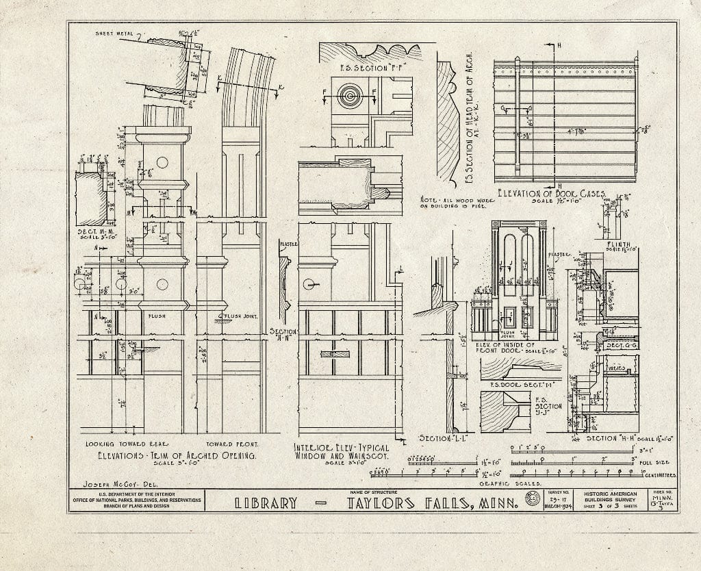 Blueprint HABS MINN,13-TAYFA,3- (Sheet 3 of 3) - Branch Street Library, Taylors Falls, Chisago County, MN