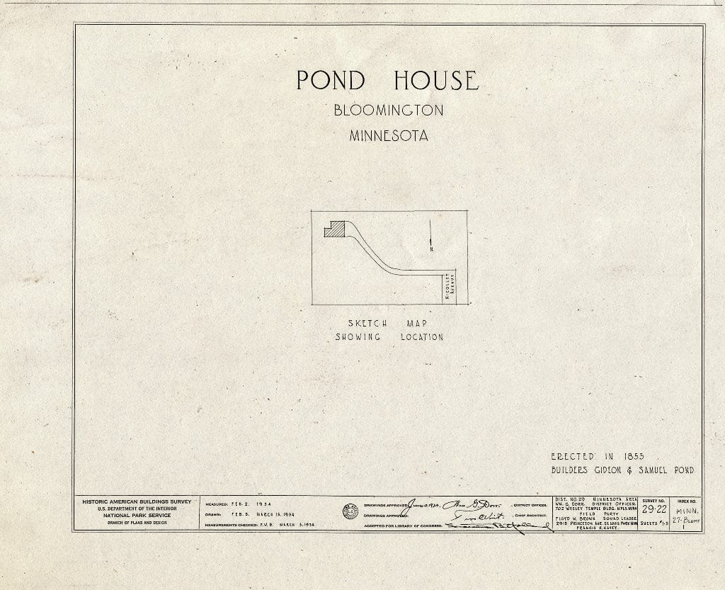Blueprint HABS MINN,27-BLOMT,1- (Sheet 0 of 3) - Pond House, Nicollet Avenue, Bloomington, Hennepin County, MN