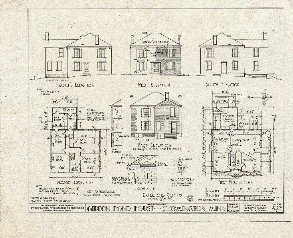 Blueprint HABS MINN,27-BLOMT,1- (Sheet 1 of 3) - Pond House, Nicollet Avenue, Bloomington, Hennepin County, MN