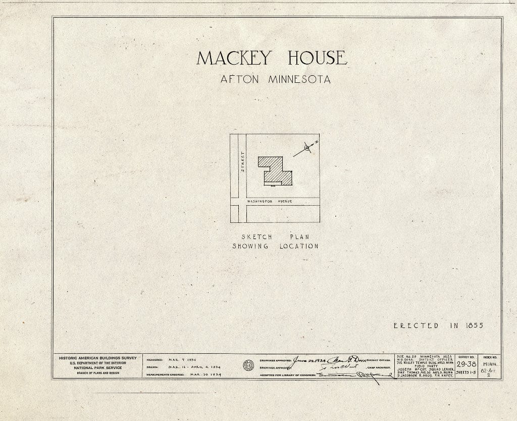 Blueprint HABS MINN,82-AFT,2- (Sheet 0 of 5) - Mackey House, Washington Avenue, Afton, Washington County, MN
