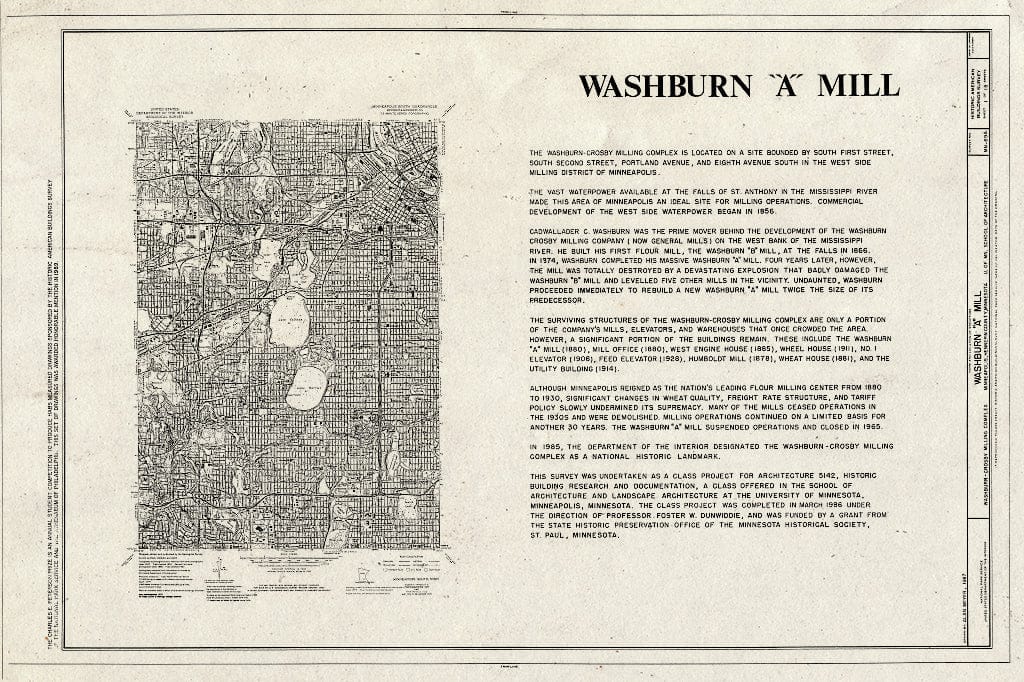 Blueprint HABS MINN,27-MINAP,20-A- (sheet 1 of 18) - Washburn-Crosby Milling Complex, Washburn 'A' Mill, 700-709 South First & Second Streets, Minneapolis, Hennepin County, MN