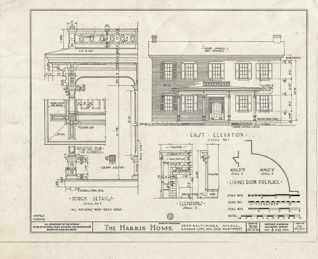 Blueprint HABS MO,48-KANCI,1- (Sheet 3 of 11) - John Harris House, 4000 Baltimore Avenue, Kansas City, Jackson County, MO
