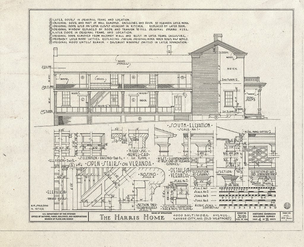 Blueprint HABS MO,48-KANCI,1- (Sheet 4 of 11) - John Harris House, 4000 Baltimore Avenue, Kansas City, Jackson County, MO