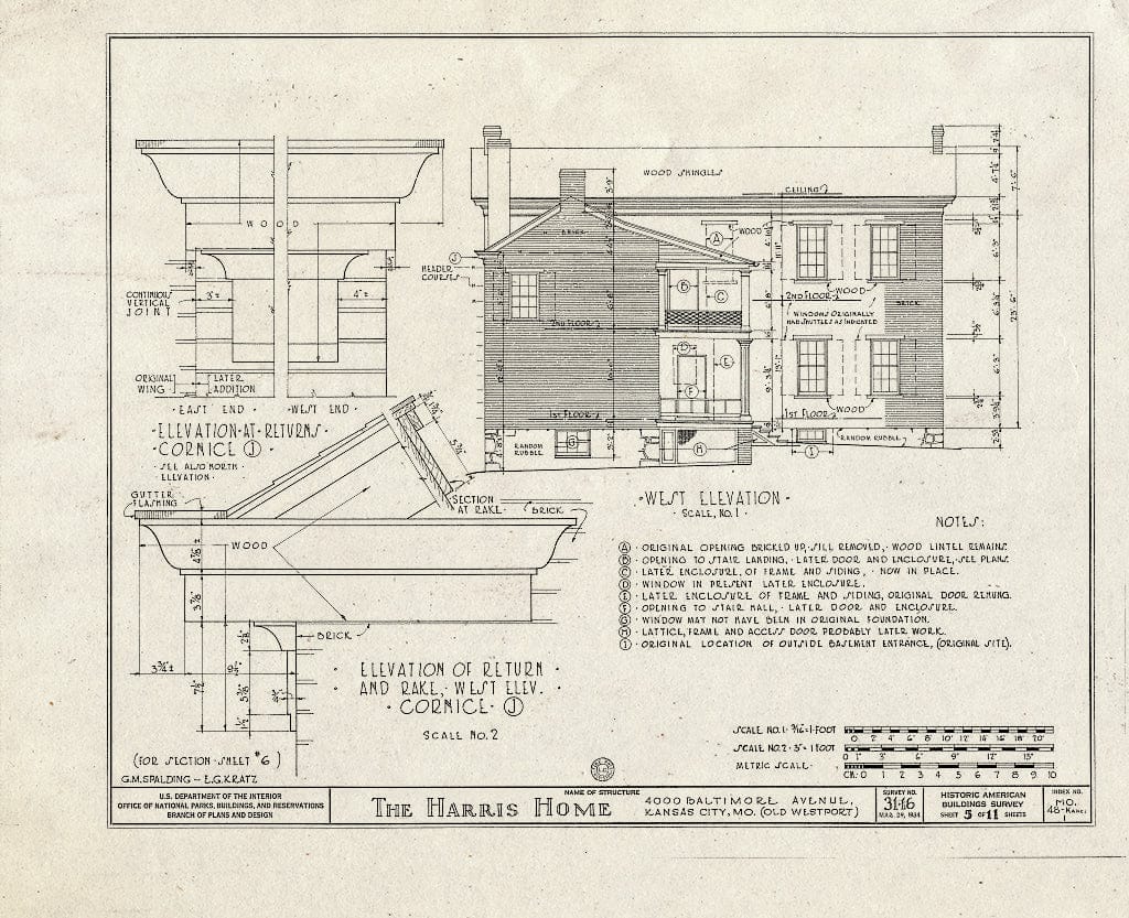 Blueprint HABS MO,48-KANCI,1- (Sheet 5 of 11) - John Harris House, 4000 Baltimore Avenue, Kansas City, Jackson County, MO
