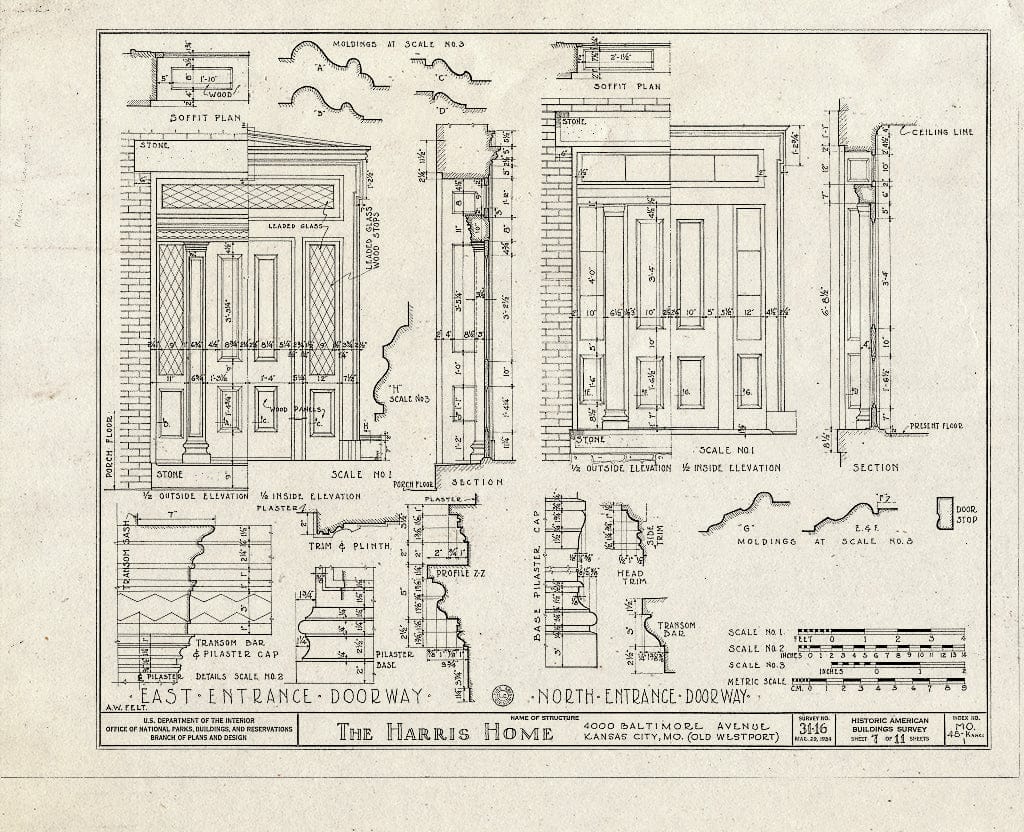 Blueprint HABS MO,48-KANCI,1- (Sheet 7 of 11) - John Harris House, 4000 Baltimore Avenue, Kansas City, Jackson County, MO