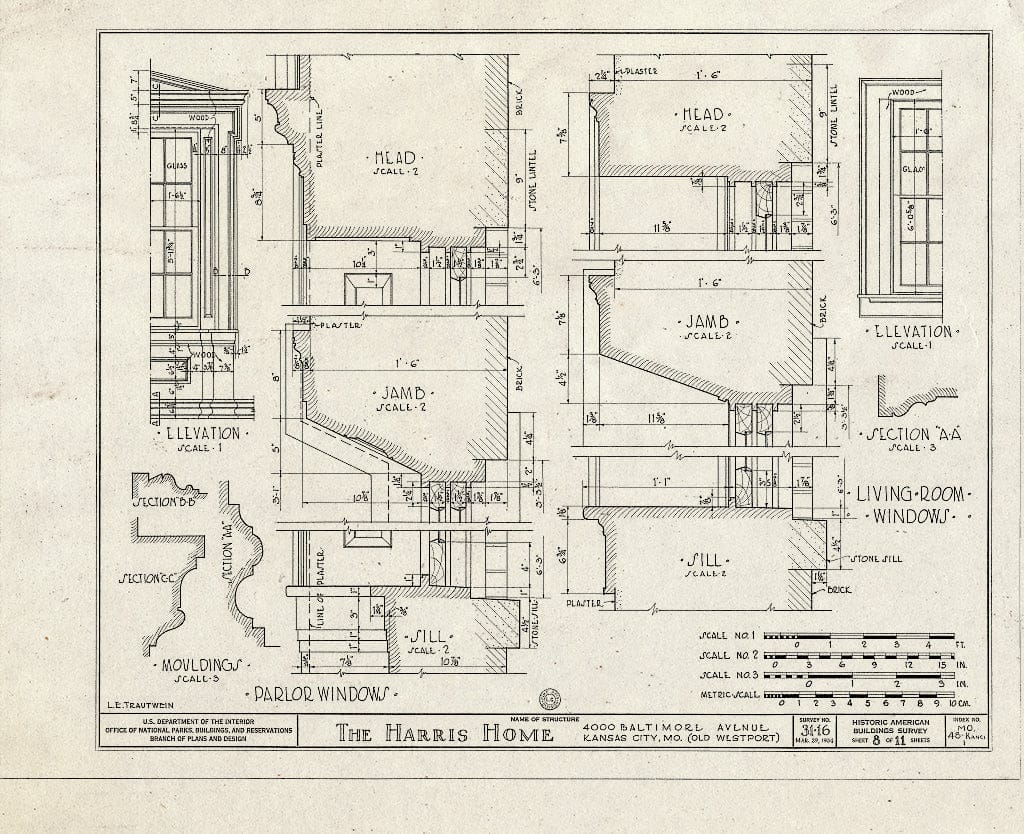 Blueprint HABS MO,48-KANCI,1- (Sheet 8 of 11) - John Harris House, 4000 Baltimore Avenue, Kansas City, Jackson County, MO