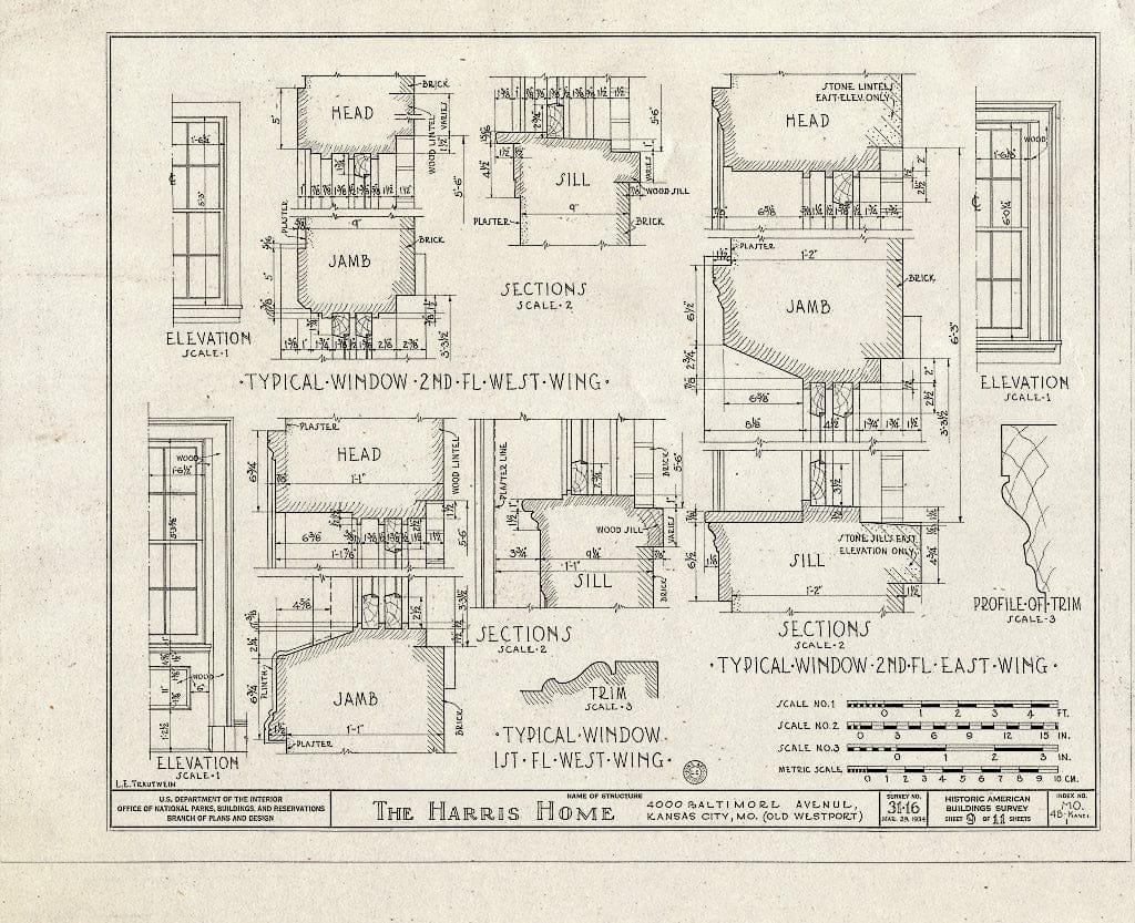 Blueprint HABS MO,48-KANCI,1- (Sheet 9 of 11) - John Harris House, 4000 Baltimore Avenue, Kansas City, Jackson County, MO