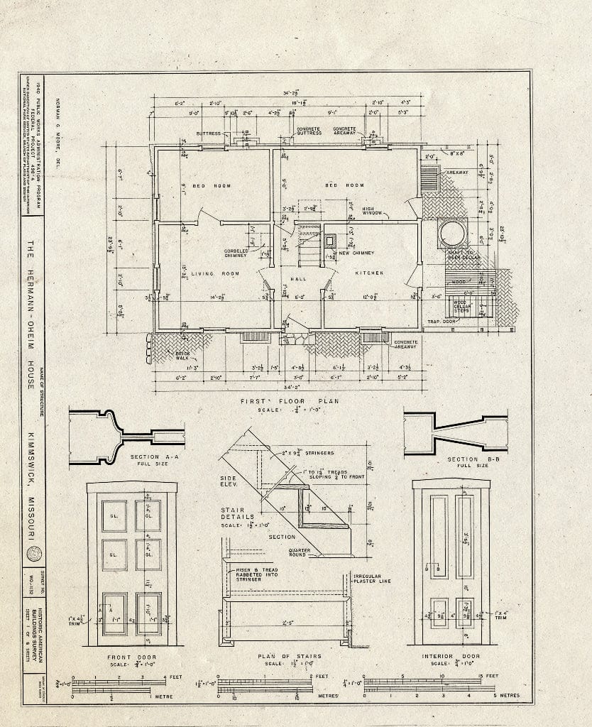 Blueprint HABS MO,50-KIMWI,1- (Sheet 1 of 6) - Hermann-Oheim House, Fourth & Market Streets, Kimmswick, Jefferson County, MO