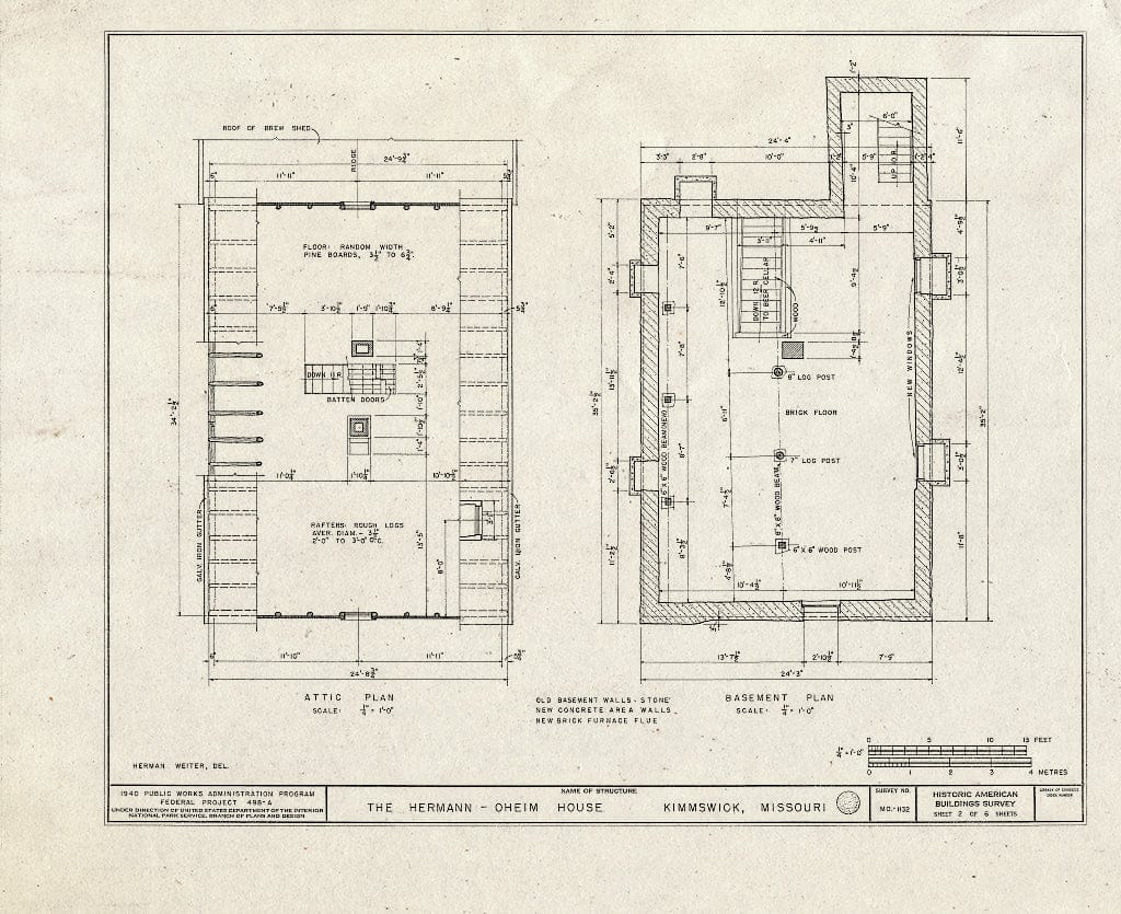 Blueprint HABS MO,50-KIMWI,1- (Sheet 2 of 6) - Hermann-Oheim House, Fourth & Market Streets, Kimmswick, Jefferson County, MO
