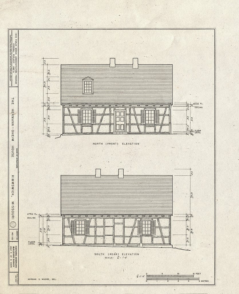 Blueprint HABS MO,50-KIMWI,1- (Sheet 3 of 6) - Hermann-Oheim House, Fourth & Market Streets, Kimmswick, Jefferson County, MO
