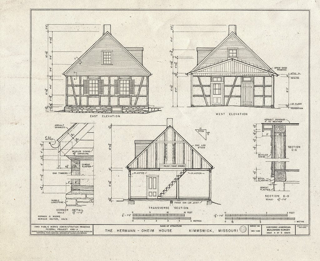 Blueprint HABS MO,50-KIMWI,1- (Sheet 4 of 6) - Hermann-Oheim House, Fourth & Market Streets, Kimmswick, Jefferson County, MO