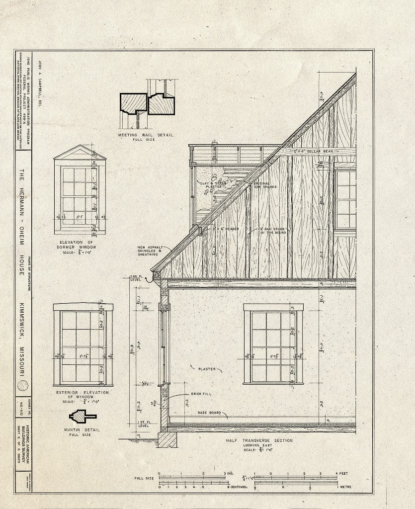 Blueprint HABS MO,50-KIMWI,1- (Sheet 6 of 6) - Hermann-Oheim House, Fourth & Market Streets, Kimmswick, Jefferson County, MO