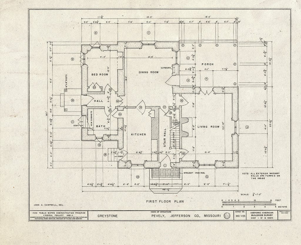 Blueprint HABS MO,50-PEV.V,1- (Sheet 1 of 12) - Greystone, Pevely, Jefferson County, MO