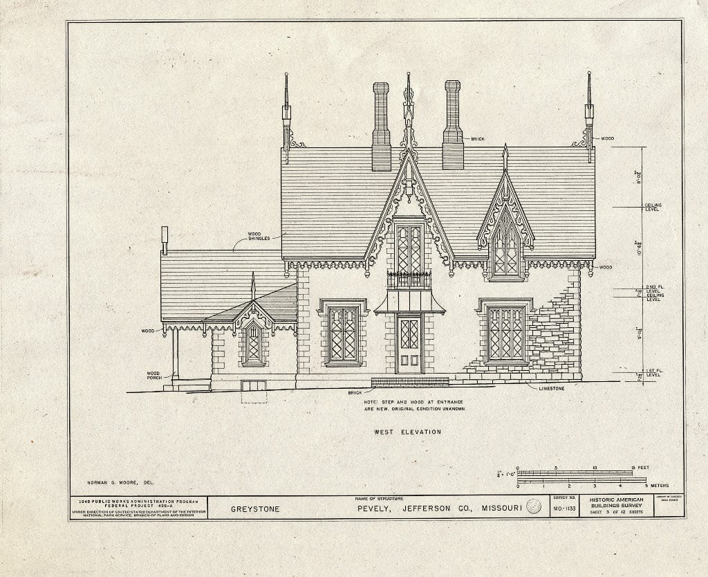 Blueprint HABS MO,50-PEV.V,1- (Sheet 3 of 12) - Greystone, Pevely, Jefferson County, MO