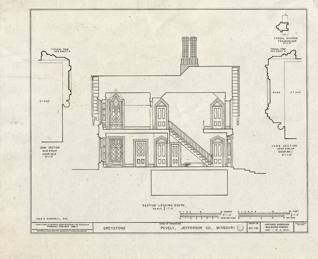 Blueprint HABS MO,50-PEV.V,1- (Sheet 7 of 12) - Greystone, Pevely, Jefferson County, MO