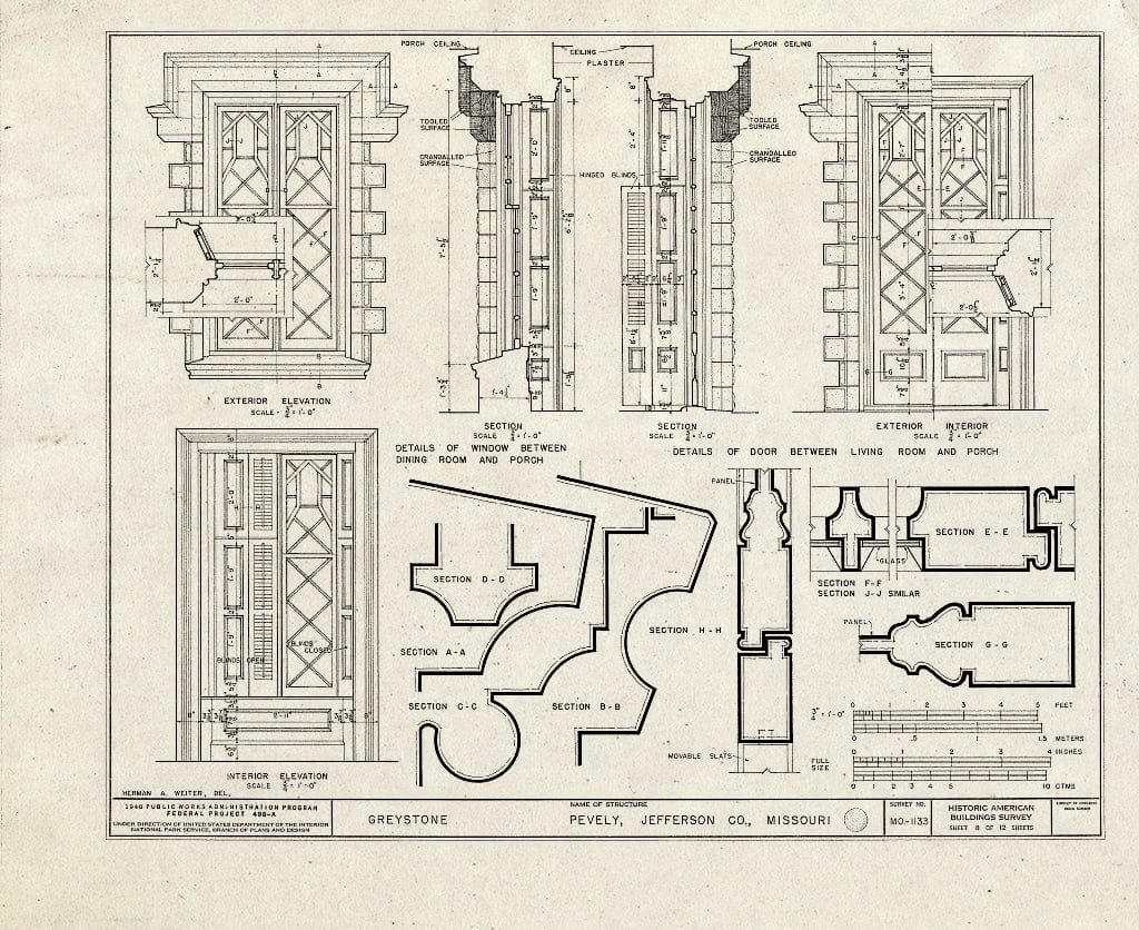 Blueprint HABS MO,50-PEV.V,1- (Sheet 8 of 12) - Greystone, Pevely, Jefferson County, MO