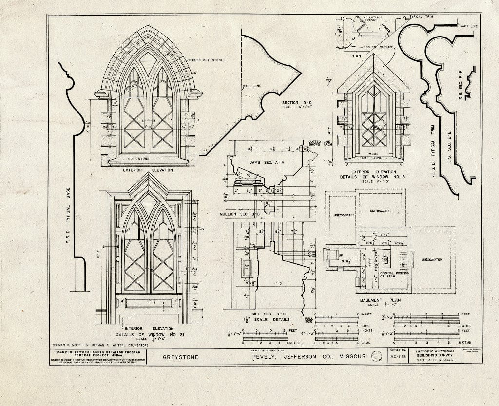 Blueprint HABS MO,50-PEV.V,1- (Sheet 9 of 12) - Greystone, Pevely, Jefferson County, MO