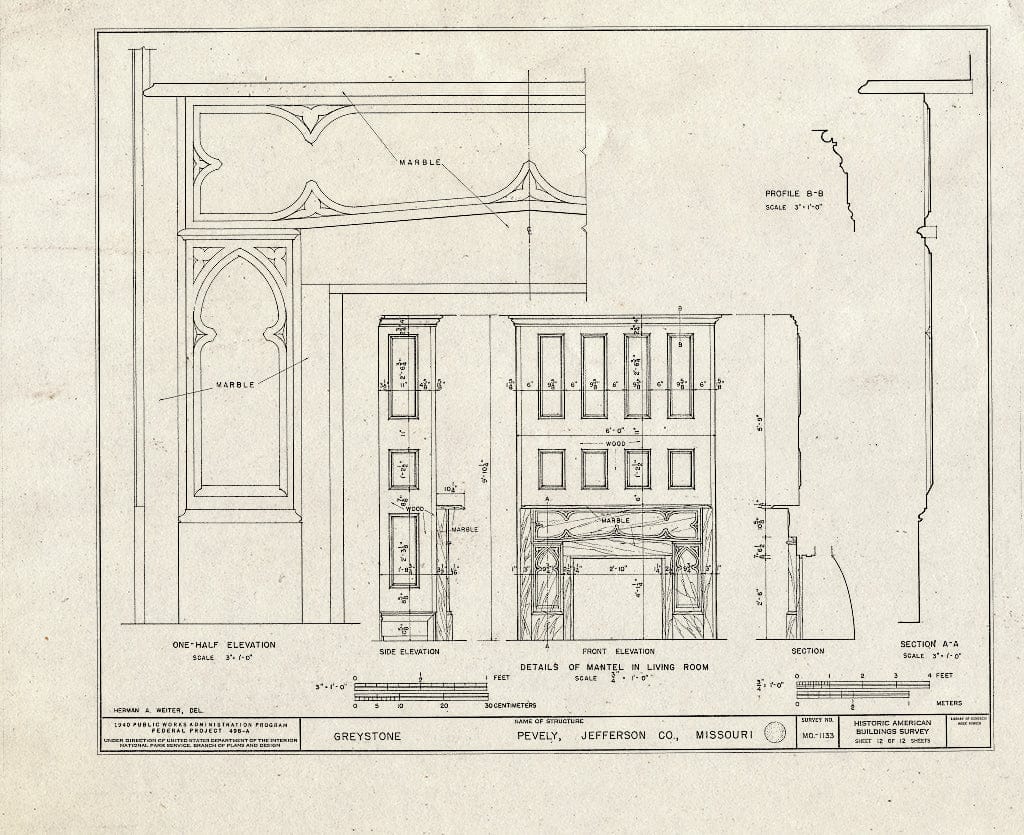 Blueprint HABS MO,50-PEV.V,1- (Sheet 12 of 12) - Greystone, Pevely, Jefferson County, MO