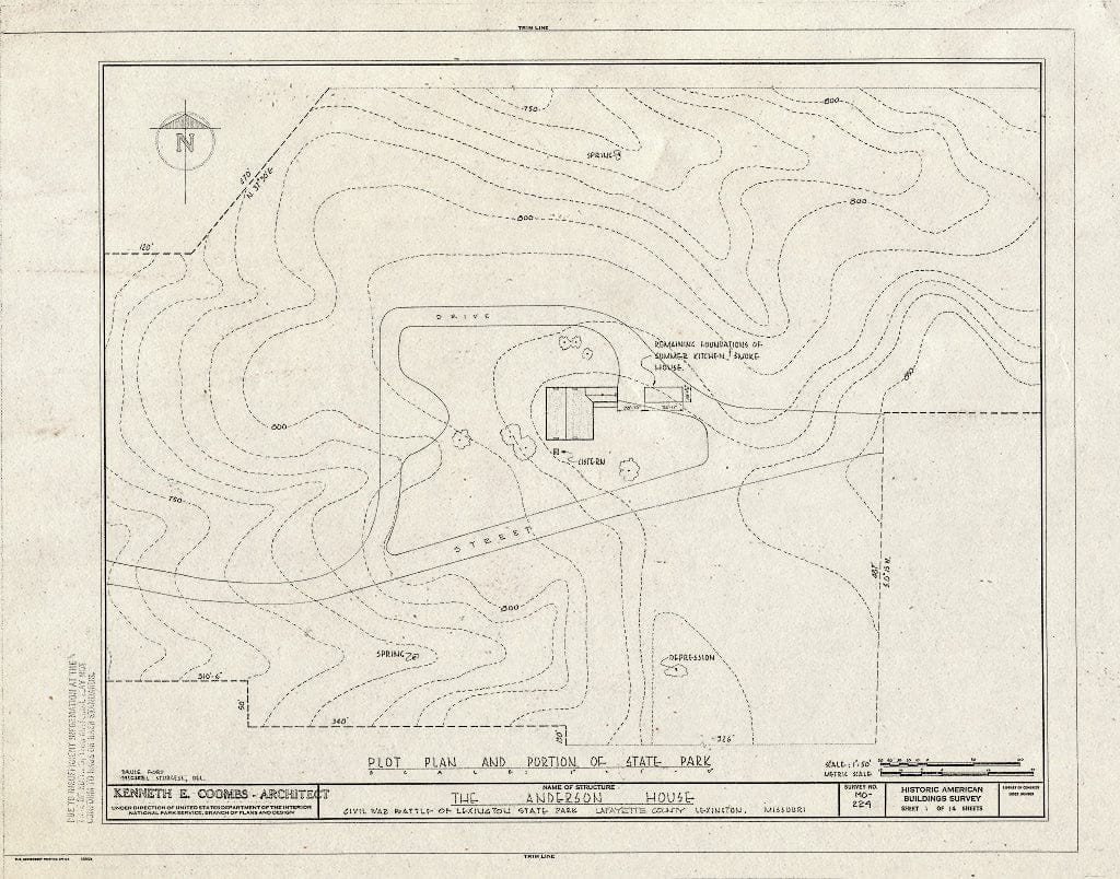 Blueprint HABS MO,54-LEX,1- (Sheet 1 of 14) - Colonel William Oliver Anderson House, Civil War Battle of Lexington State Park, Lexington, Lafayette County, MO