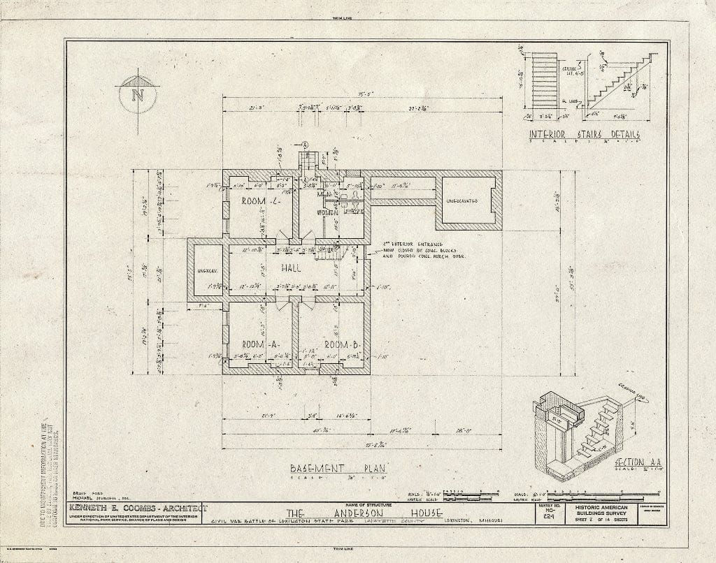 Blueprint HABS MO,54-LEX,1- (Sheet 2 of 14) - Colonel William Oliver Anderson House, Civil War Battle of Lexington State Park, Lexington, Lafayette County, MO