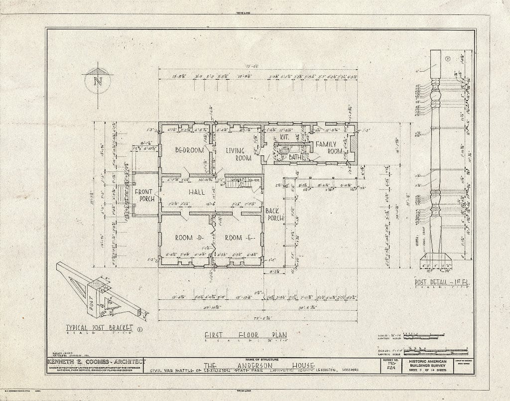 Blueprint HABS MO,54-LEX,1- (Sheet 3 of 14) - Colonel William Oliver Anderson House, Civil War Battle of Lexington State Park, Lexington, Lafayette County, MO