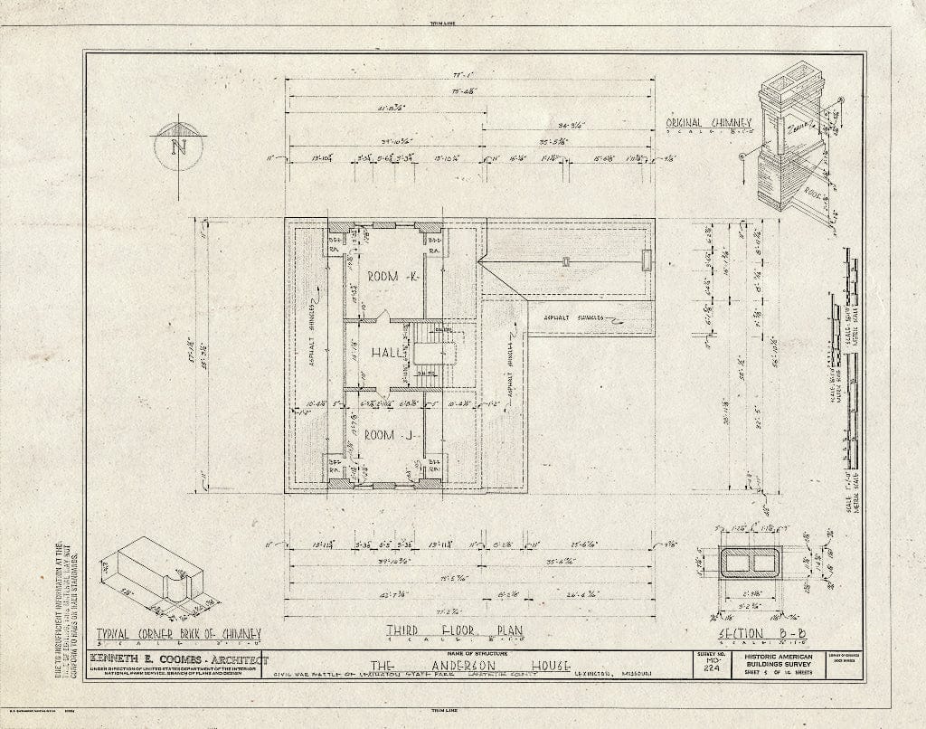 Blueprint HABS MO,54-LEX,1- (Sheet 5 of 14) - Colonel William Oliver Anderson House, Civil War Battle of Lexington State Park, Lexington, Lafayette County, MO